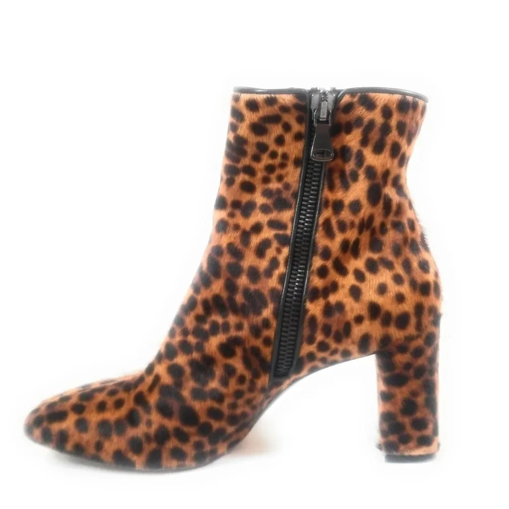Eugenia Kim Women Booties Calf Hair Leopard Brown Zip Up Ankle Heel Boots Sz 41